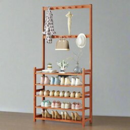 Rackhams Large Wooden Hat and Coat Stand with 5 Tiers and Shoe Rack