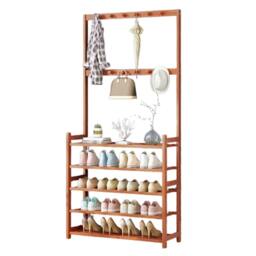 Rackhams Large Wooden Hat and Coat Stand with 5 Tiers and Shoe Rack - thumbnail 4