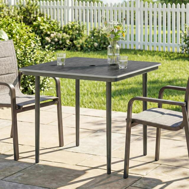 Rackhams Garden Dining Table, Outdoor Table with Umbrella Hole - Dark Grey - Garden Dining Table - image 1