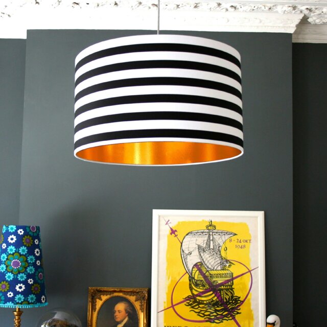 "Rackhams Circus Stripe Monochrome Lampshade With Copper Foil Lining - 70cm Diameter x 30cm Height / (27"" x 12"")" - image 1