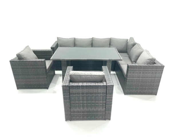 Rackhams Outdoor Lounge Rattan Corner Sofa Set Garden Furniture Rectangular Dining Table Chair Dark Grey - image 1
