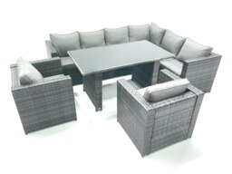 Rackhams Outdoor Lounge Rattan Corner Sofa Set Garden Furniture Rectangular Dining Table Chair Dark Grey - thumbnail 2