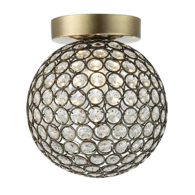 Rackhams Modern Antique Brass and Clear Beaded Glass IP44 Rated Bathroom Ceiling Light - image 1