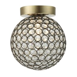 Rackhams Modern Antique Brass and Clear Beaded Glass IP44 Rated Bathroom Ceiling Light