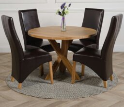Rackhams Oregon Round Oak Dining Table with Lola Leather Chairs - 1 - 4 chairs - Ivory - thumbnail 4