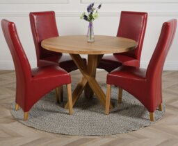 Rackhams Oregon Round Oak Dining Table with Lola Leather Chairs - 1 - 4 chairs - Ivory - thumbnail 5
