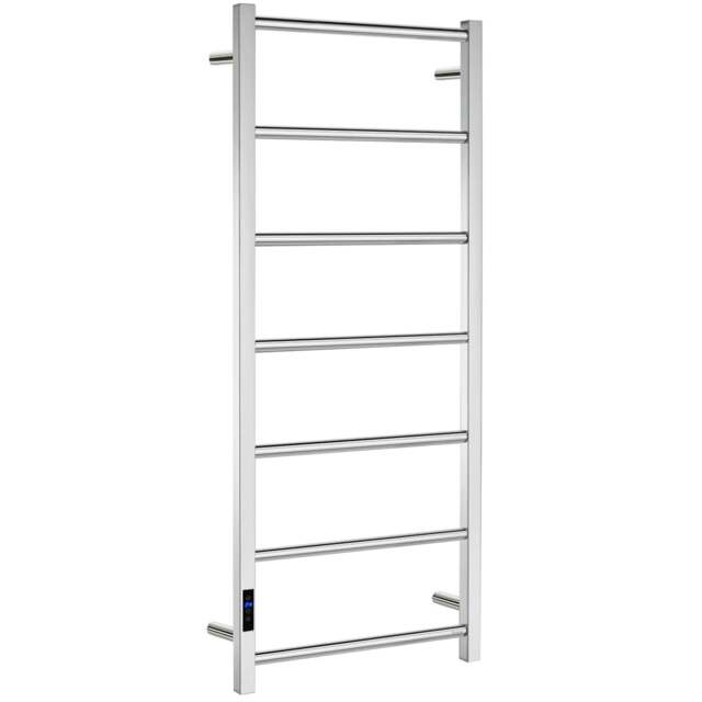 Rackhams Polished Stainless Steel Electric Heated Towel Warmer (W)500mm x (H)1212mm Wall Mounted Kitchen Bathroom Clothes Hanger