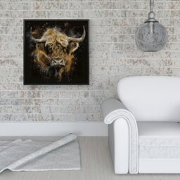 "Rackhams Bronze Splash Art Highland Cow Framed Canvas - 30"" x 30"" - White" - thumbnail 6