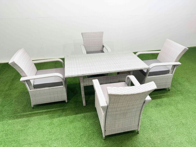 Rackhams Rattan Garden Furniture Set with Rectangular Dining Table And Dining Chairs 4 Seater Light Grey Mixed - image 1