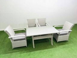 Rackhams Rattan Garden Furniture Set with Rectangular Dining Table And Dining Chairs 4 Seater Light Grey Mixed - thumbnail 2