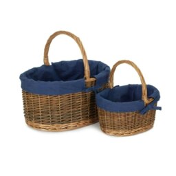 Rackhams Blue Lined Country Oval Wicker Shopping Basket - Set of 2 - thumbnail 1