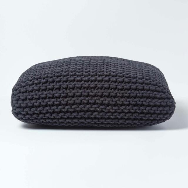 Rackhams Square Cotton Knitted Pouffe Floor Cushion - Black - image 1