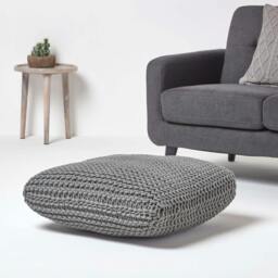 Rackhams Square Cotton Knitted Pouffe Floor Cushion - Black - thumbnail 3