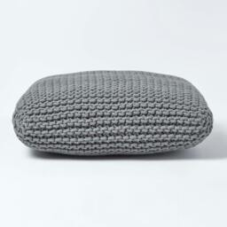 Rackhams Square Cotton Knitted Pouffe Floor Cushion - Black - thumbnail 2