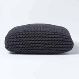 Rackhams Square Cotton Knitted Pouffe Floor Cushion - Black - thumbnail 1
