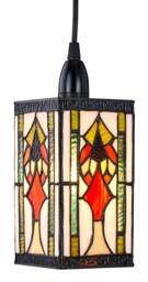 Rackhams Art Deco Tiffany Easy Fit Pendant Shade with Green, Amber and Red Stained Glass