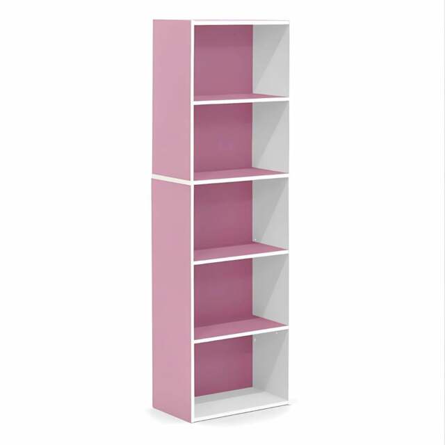 Rackhams 5-Tier Reversible Color Open Shelf Bookcase , White/Pink 11055WH/PI - High Quality Decorative Wall Design - image 1