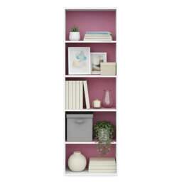 Rackhams 5-Tier Reversible Color Open Shelf Bookcase , White/Pink 11055WH/PI - High Quality Decorative Wall Design - thumbnail 4