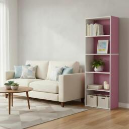 Rackhams 5-Tier Reversible Color Open Shelf Bookcase , White/Pink 11055WH/PI - High Quality Decorative Wall Design - thumbnail 5