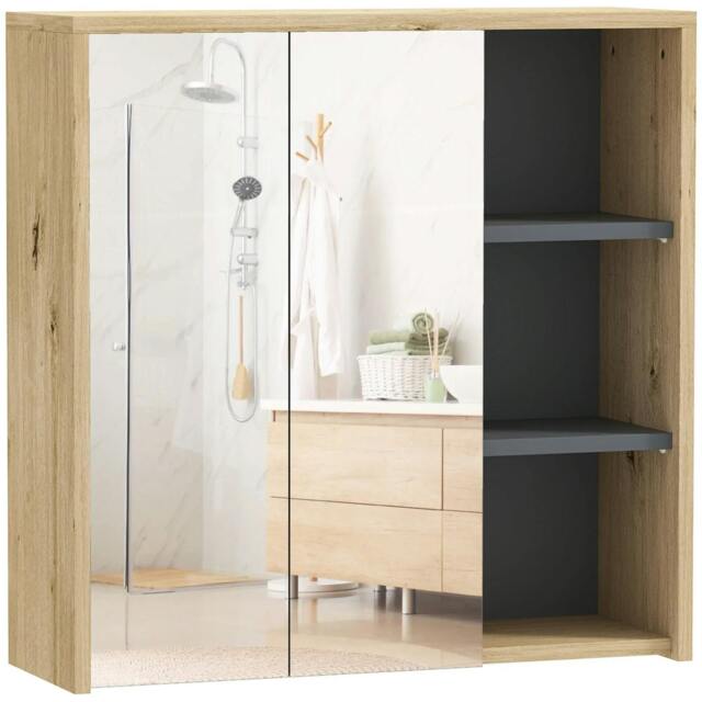 Rackhams Five-Shelf Mirrored Bathroom Cabinet - Wood-Effect
