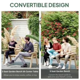 Rackhams Convertable 3-Seater Wood Bench Table Garden w/ Armrests Natural - Fir wood - Garden Loveseat - Natural wood finish - thumbnail 4