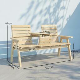 Rackhams Convertable 3-Seater Wood Bench Table Garden w/ Armrests Natural - Fir wood - Garden Loveseat - Natural wood finish - thumbnail 3