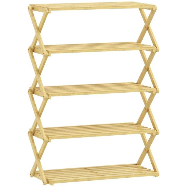 Rackhams Five-Tier Folding Bamboo Shoe Rack - Natural Finish