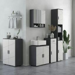 "Rackhams Under Sink Bathroom Cabinet, Bathroom Vanity Unit, Basin Storage Cupboard with Double Doors and Shelf, 10W x 20Dcm ""U"" Cut-Out, Light Grey" - thumbnail 2
