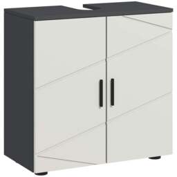 "Rackhams Under Sink Bathroom Cabinet, Bathroom Vanity Unit, Basin Storage Cupboard with Double Doors and Shelf, 10W x 20Dcm ""U"" Cut-Out, Light Grey" - thumbnail 1