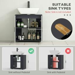 "Rackhams Under Sink Bathroom Cabinet, Bathroom Vanity Unit, Basin Storage Cupboard with Double Doors and Shelf, 10W x 20Dcm ""U"" Cut-Out, Light Grey" - thumbnail 4