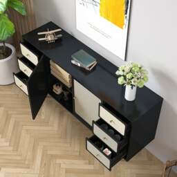 Rackhams Babs Rattan Sideboard with Drawers, Wood - Walnut - 180cm - thumbnail 4
