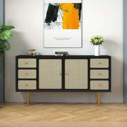 Rackhams Babs Rattan Sideboard with Drawers, Wood - Walnut - 180cm - thumbnail 1