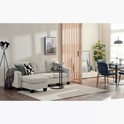 Rackhams Luna Linen Fabric 3 Seater Convertible Sectional Sofa in Beige - Beige - thumbnail 3