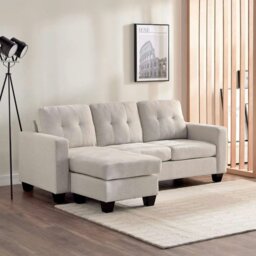 Rackhams Luna Linen Fabric 3 Seater Convertible Sectional Sofa in Beige - Beige - thumbnail 2