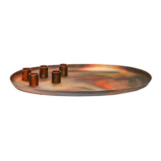 Rackhams Oval Centrepiece Metal with Magnetic Candle Holders - Copper - image 1