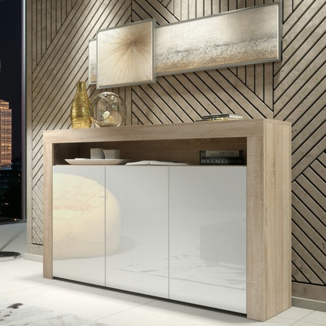 Rackhams Modern Sideboard 155cm – Oak Matt Body with White Gloss Doors - 155 cm - MDF/Chipboard - 1 - image 1