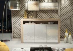 Rackhams Modern Sideboard 155cm – Oak Matt Body with White Gloss Doors - 155 cm -  MDF/Chipboard - 1 - thumbnail 5