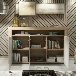 Rackhams Modern Sideboard 155cm – Oak Matt Body with White Gloss Doors - 155 cm -  MDF/Chipboard - 1 - thumbnail 3