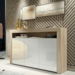 Rackhams Modern Sideboard 155cm – Oak Matt Body with White Gloss Doors - 155 cm -  MDF/Chipboard - 1 - thumbnail 1