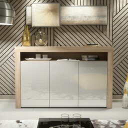 Rackhams Modern Sideboard 155cm – Oak Matt Body with White Gloss Doors - 155 cm -  MDF/Chipboard - 1 - thumbnail 2