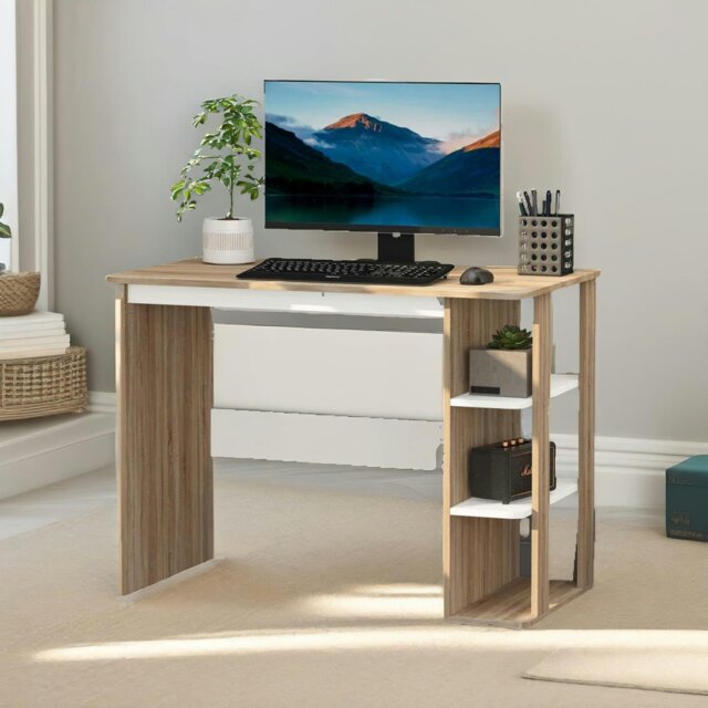Rackhams Home Office Computer Desk With 3 Shelves Brown - image 1