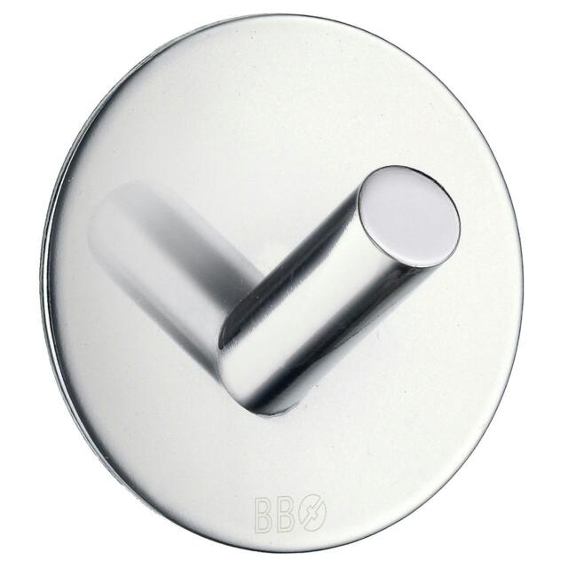 Rackhams Chrome Stainless Steel Single Towel Hook (48 x 48mm) Self Adhesive Bathroom Wall Mounted - image 1