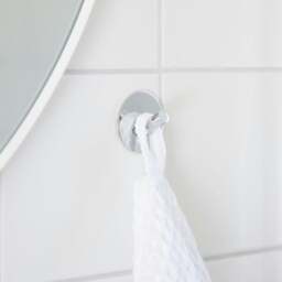 Rackhams Chrome Stainless Steel Single Towel Hook (48 x 48mm) Self Adhesive Bathroom Wall Mounted - thumbnail 2