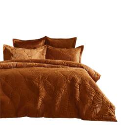 Rackhams Palmeria Velvet Quilted Duvet Cover Set - Rust - Superking - Rust - 50% Polyester/50% Cotton - thumbnail 2