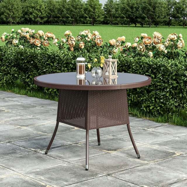 Rackhams Round/Square Rattan Garden Table & Parasol Hole - Brown - Round - image 1