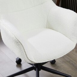 Rackhams Office Chair, Boucle Fabric Padded Armchair, Mid-back Swivel Vanity Chair - Max Load 150kgs - White - White - thumbnail 4