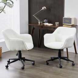 Rackhams Office Chair, Boucle Fabric Padded Armchair, Mid-back Swivel Vanity Chair - Max Load 150kgs - White - White - thumbnail 3