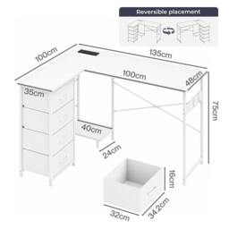 Rackhams L-shaped Office Desk Corner Computer Table with Storage USB Power Charing - thumbnail 3