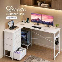 Rackhams L-shaped Office Desk Corner Computer Table with Storage USB Power Charing - thumbnail 2
