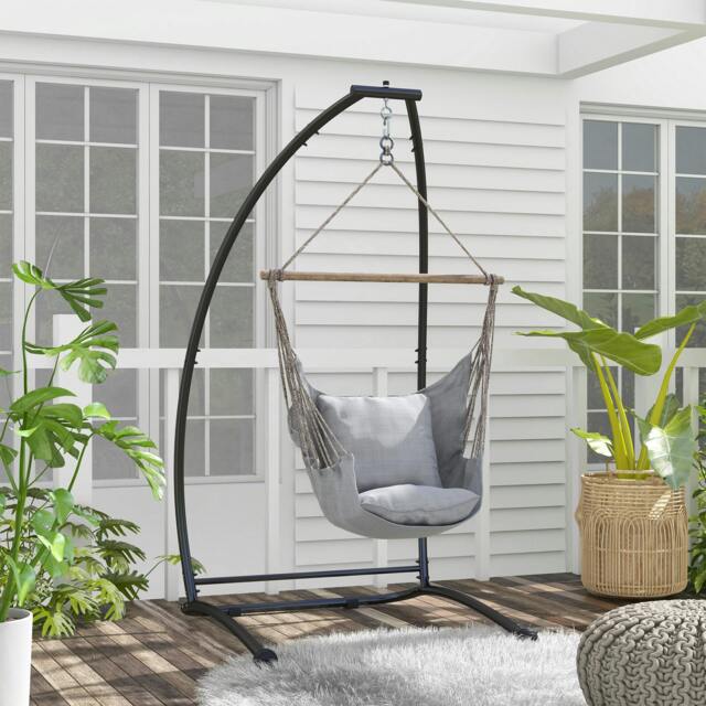Rackhams Hammock Chair Stand with Metal Frame C Shape Hammock Stand Only, Black - image 1